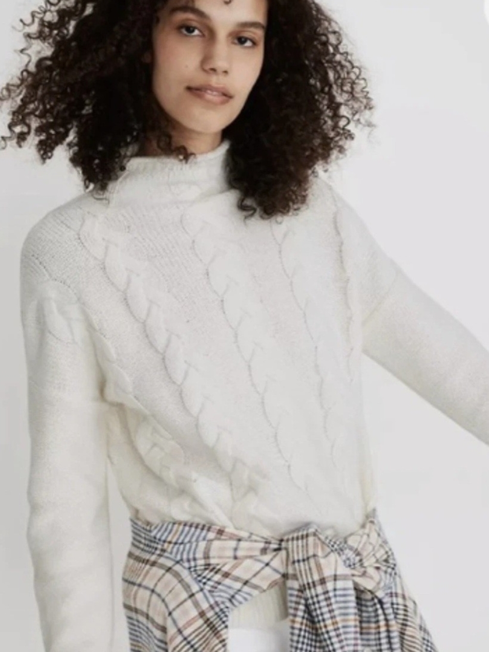 Madewell Cable Knit Turtleneck Sweater in Cream.